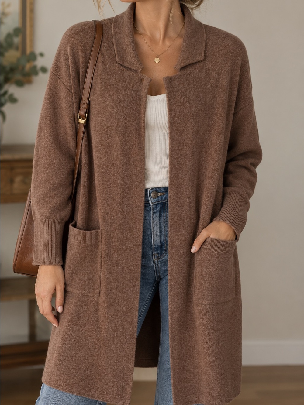 J.Crew Juliette Collarless Sweater Blazer Jacket Brown S